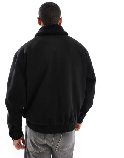 Wool Look Harrington Jacket With Borg Collar