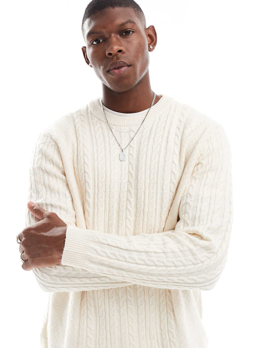 Relaxed Slouchy Crew Neck Cable Knit Jumper