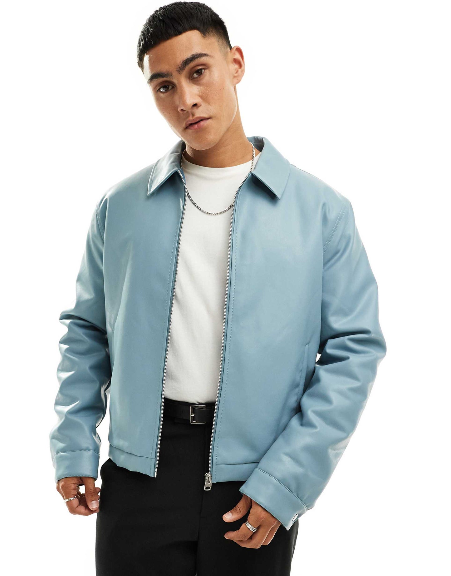 Faux Leather Cropped Harrington Jacket