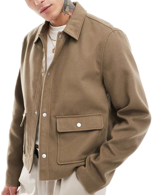Wool Look Cropped Harrington Jacket