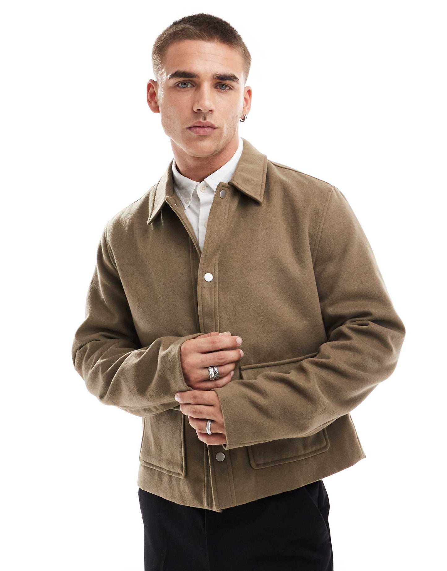 Wool Look Cropped Harrington Jacket