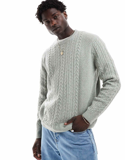 Relaxed Slouchy Crew Neck Cable Knit Jumper