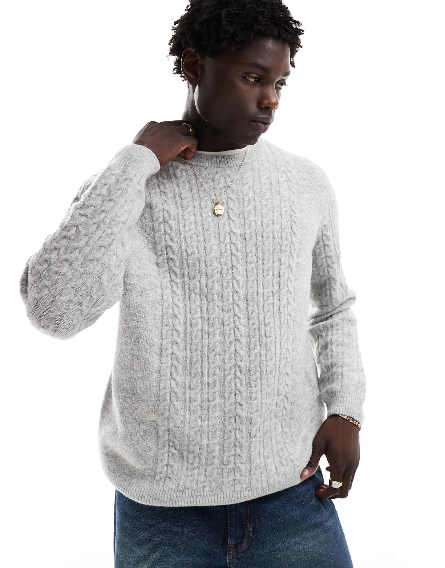 Relaxed Slouchy Crew Neck Cable Knit Jumper