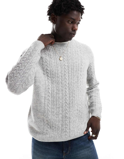 Relaxed Slouchy Crew Neck Cable Knit Jumper