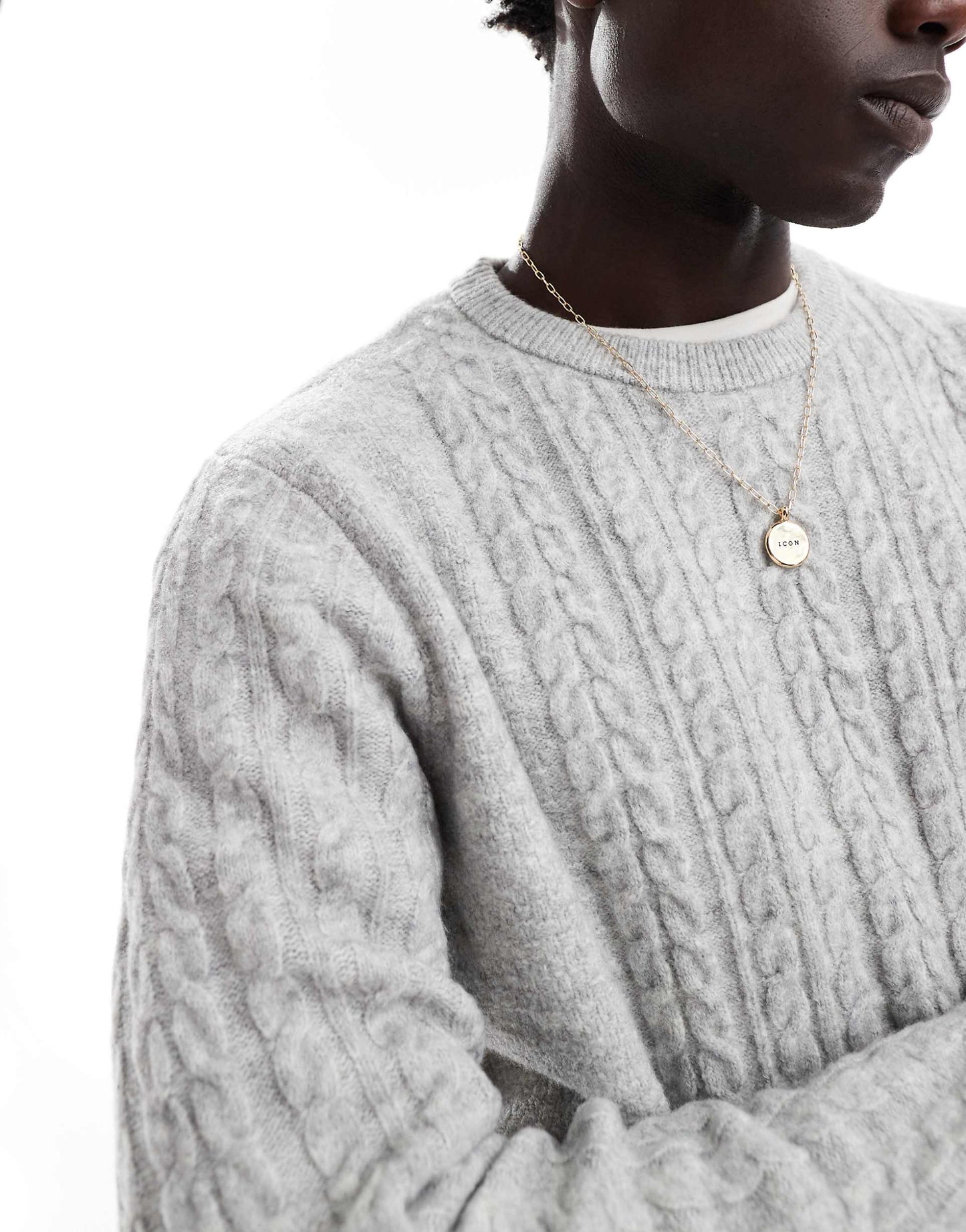 Relaxed Slouchy Crew Neck Cable Knit Jumper