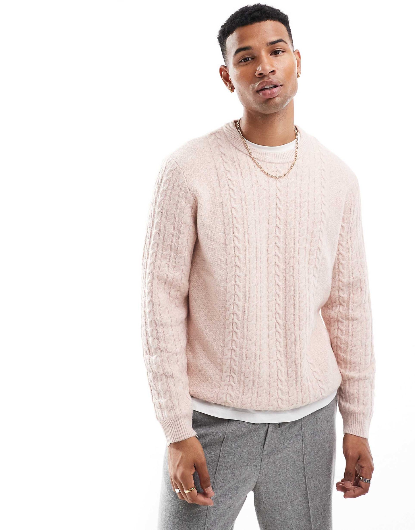 Relaxed Slouchy Crew Neck Cable Knit Jumper