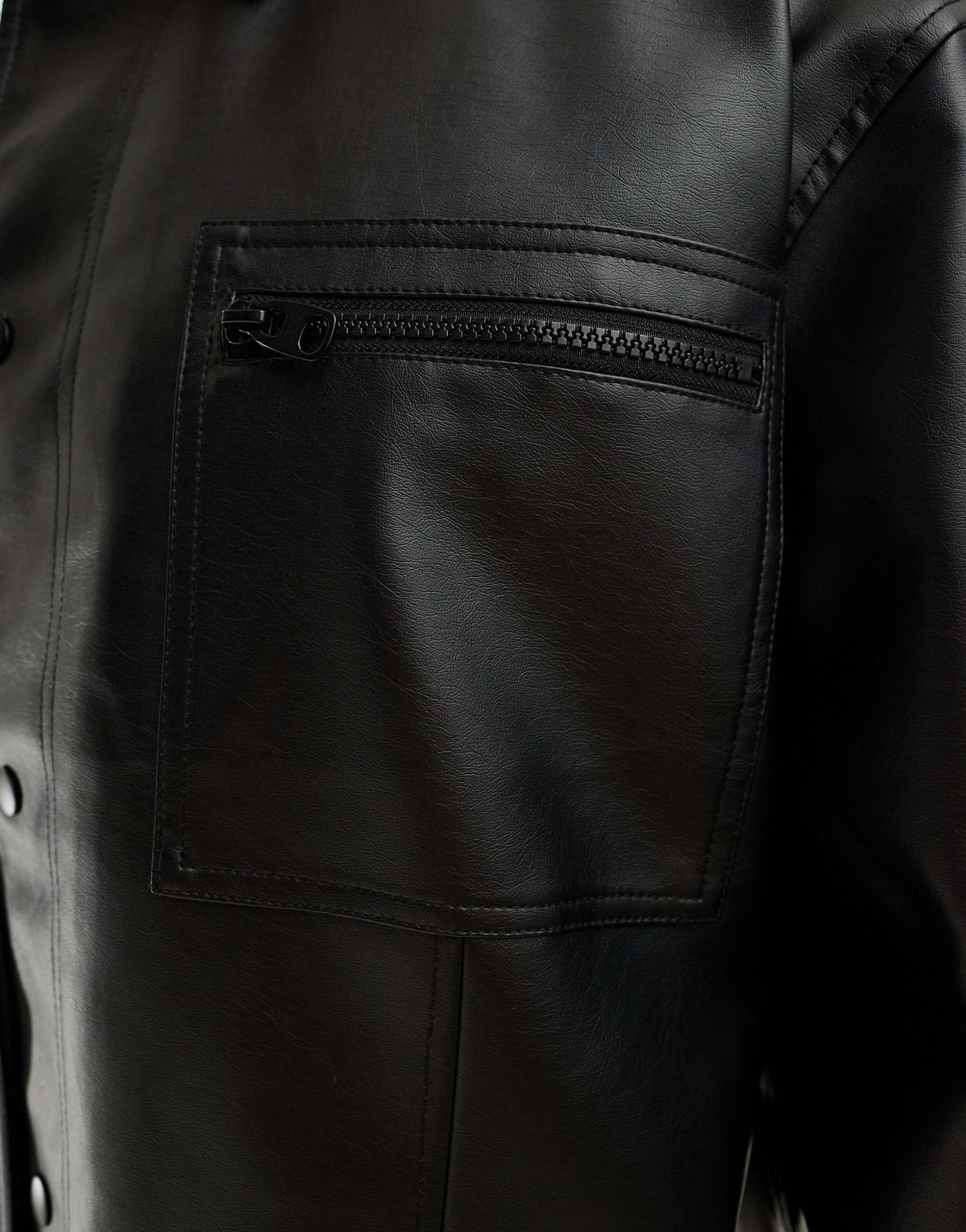 Faux Leather Oversized Harrington Jacket With Zip Detail