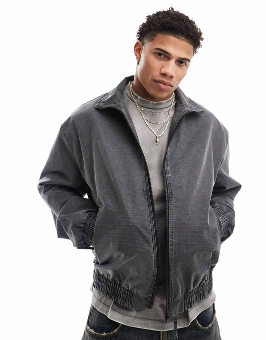 Oversized Washed Harrington Jacket