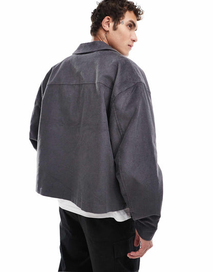 Oversized Cord Harrington Jacket With Pockets