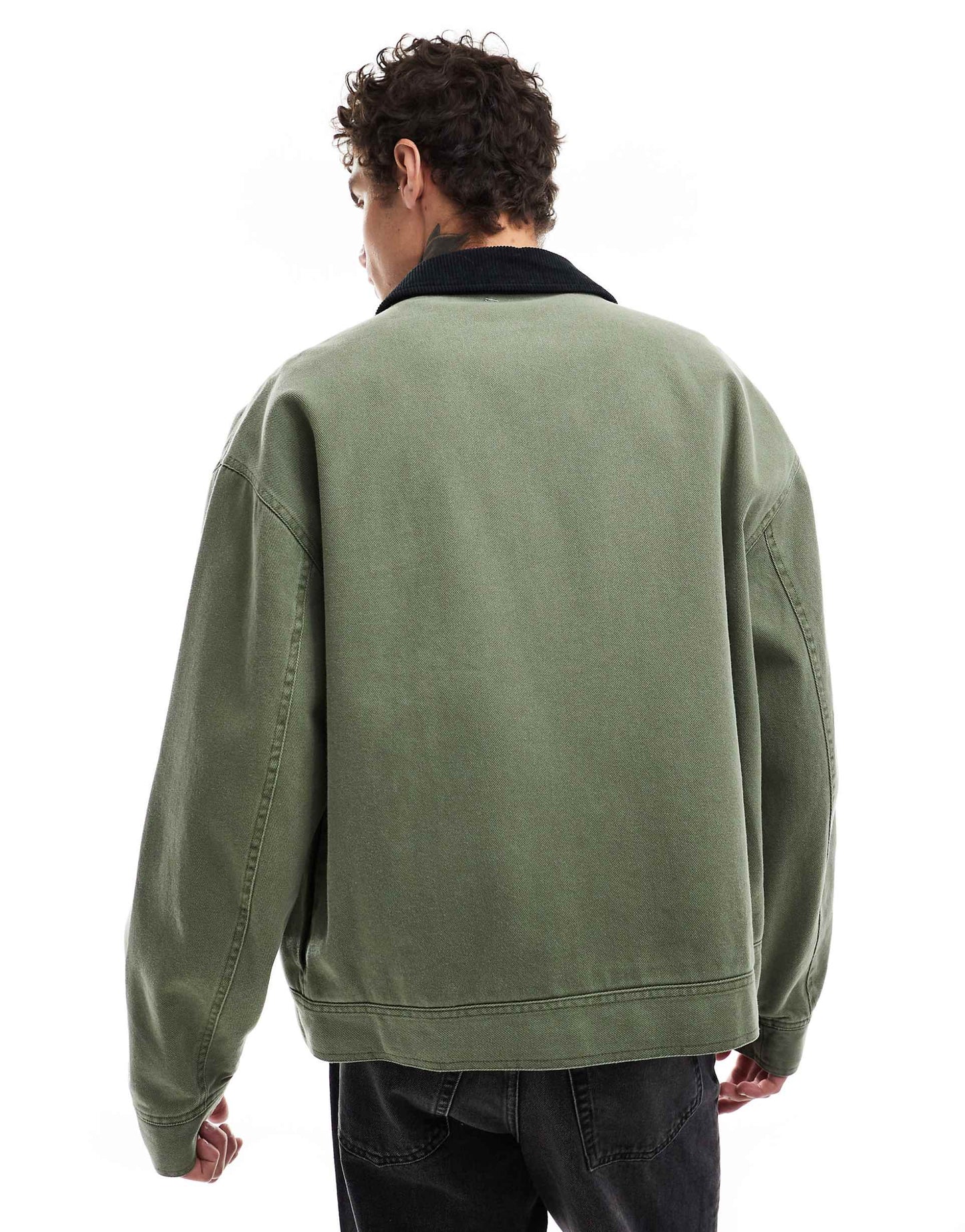Oversized Washed Harrington Jacket With Cord Collar