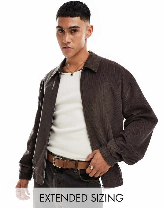 Oversized Cord Harrington Jacket