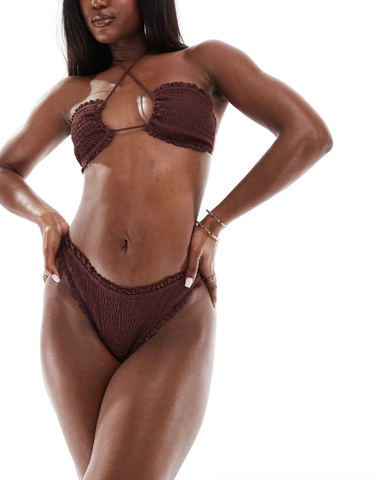 Frilly Crinkle High Leg Bikini Bottom