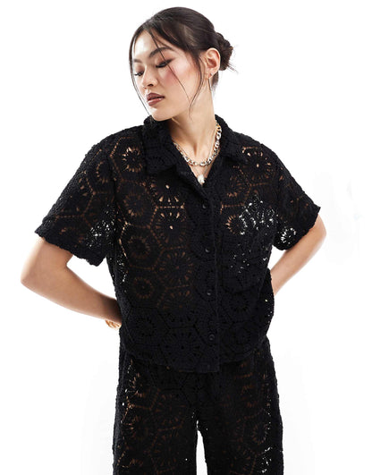 Oversized Crochet Beach Shirt Co-Ord