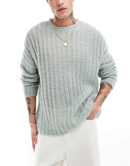Oversized Open Knit Brushed Rib Jumper