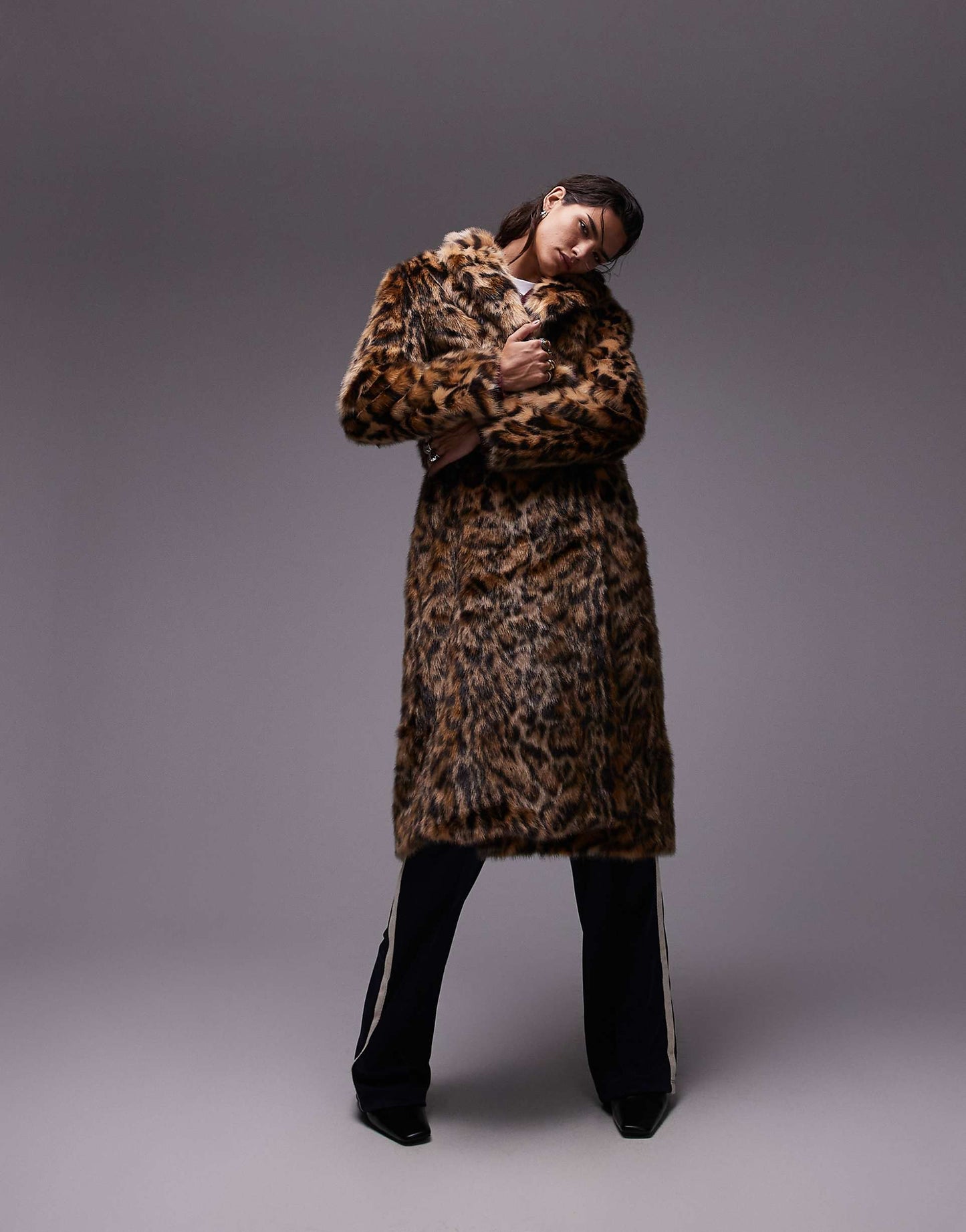 Animal Faux Fur Long Coat