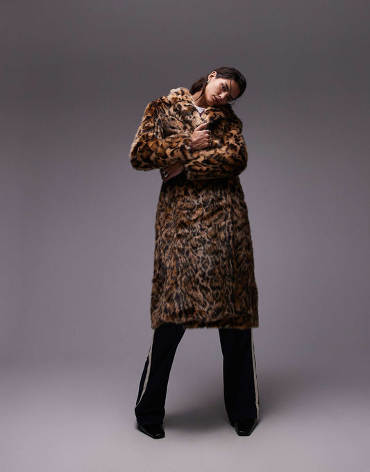 Animal Faux Fur Long Coat