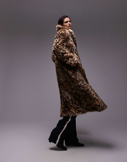 Animal Faux Fur Long Coat
