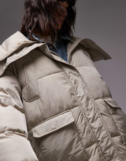 Longline Funnel Neck Puffer Jacket