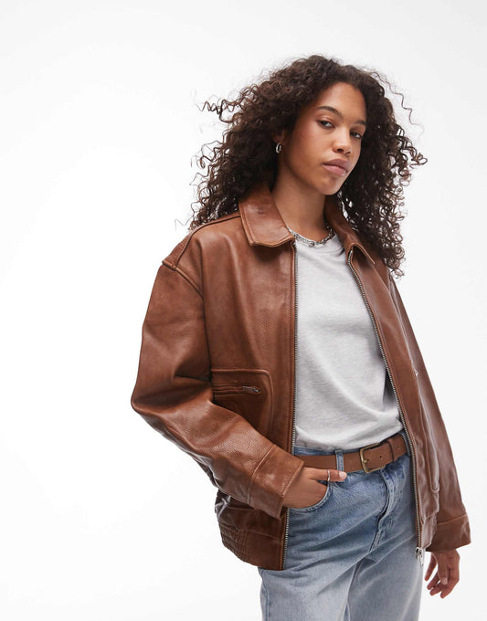 Premium Real Leather Oversized Bomber Jacket