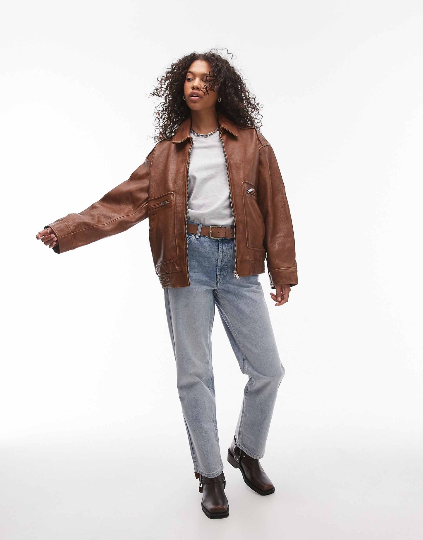 Premium Real Leather Oversized Bomber Jacket