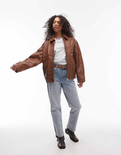 Premium Real Leather Oversized Bomber Jacket