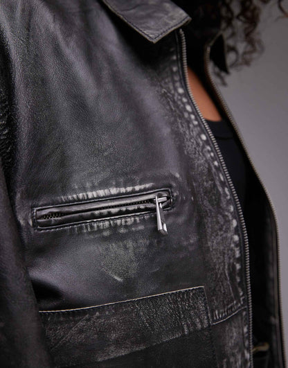 Premium Real Leather Zip Through Jacket