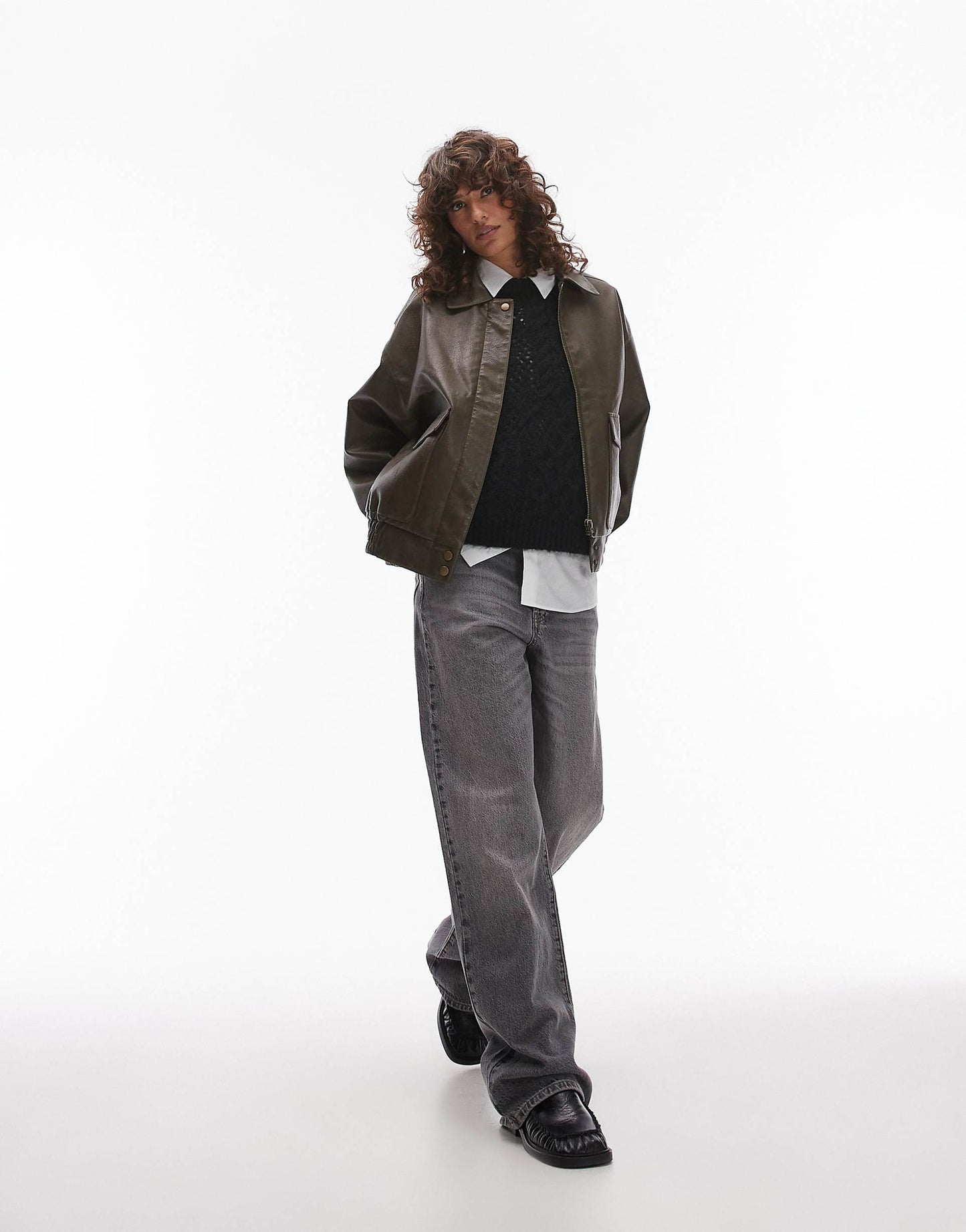 Faux Leather Oversized Bomber Jacket
