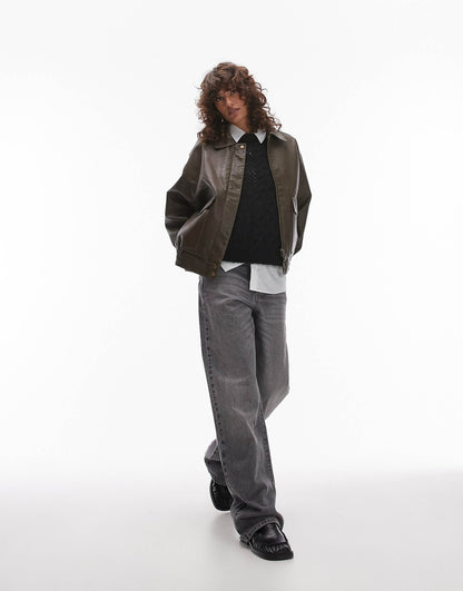 Faux Leather Oversized Bomber Jacket