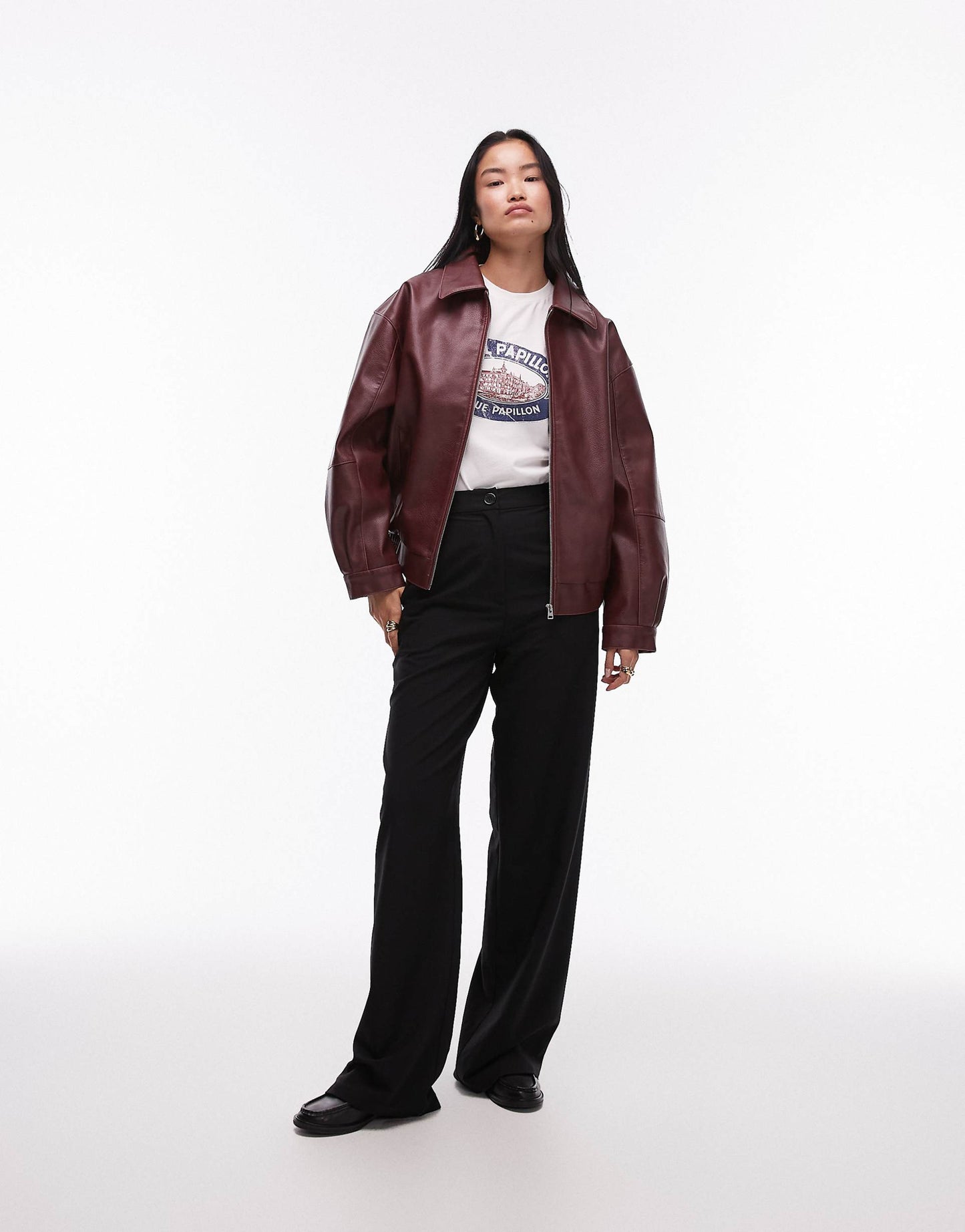 Grain Faux Leather Oversized Bomber Jacket