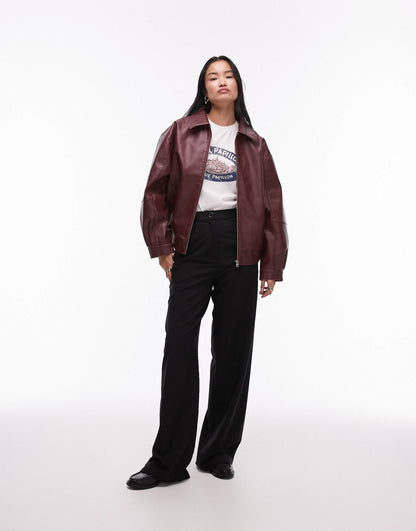 Grain Faux Leather Oversized Bomber Jacket