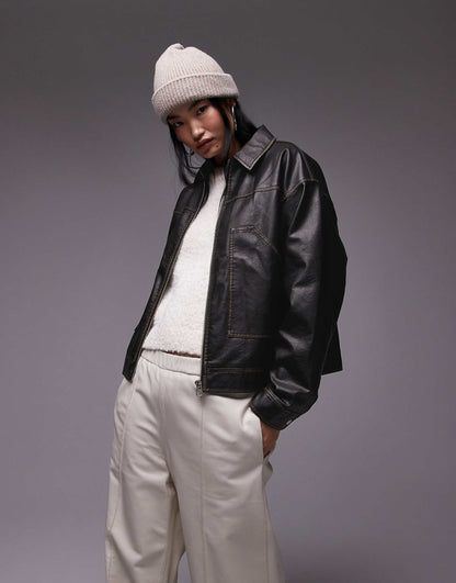 Leather Look Zip Through Jacket