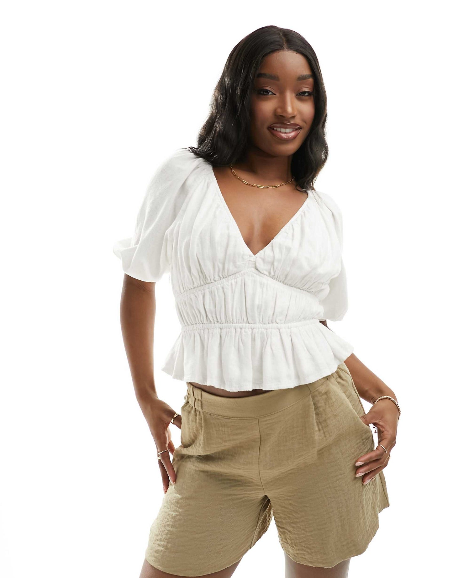 Plunge Neck Puff Sleeve Top