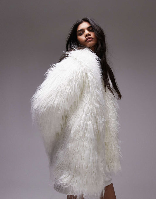 Faux Mongolian Fur Mid Lenght Coat