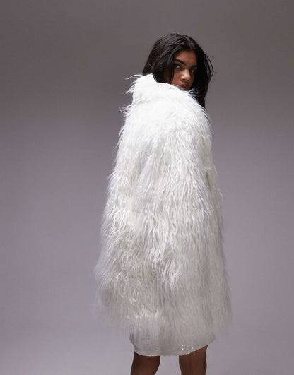 Faux Mongolian Fur Mid Lenght Coat