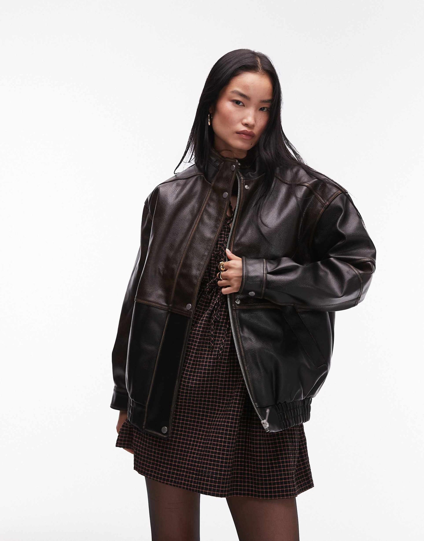 Faux Leather Super Oversized Bomber Jacket