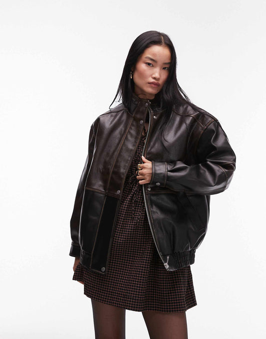Faux Leather Super Oversized Bomber Jacket