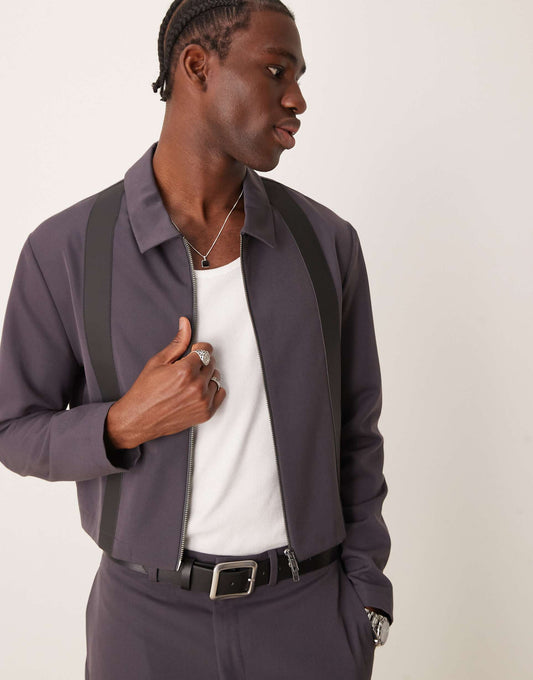 Cropped Slim Smart Co-Ord Harrington Jacket With Pu Trim