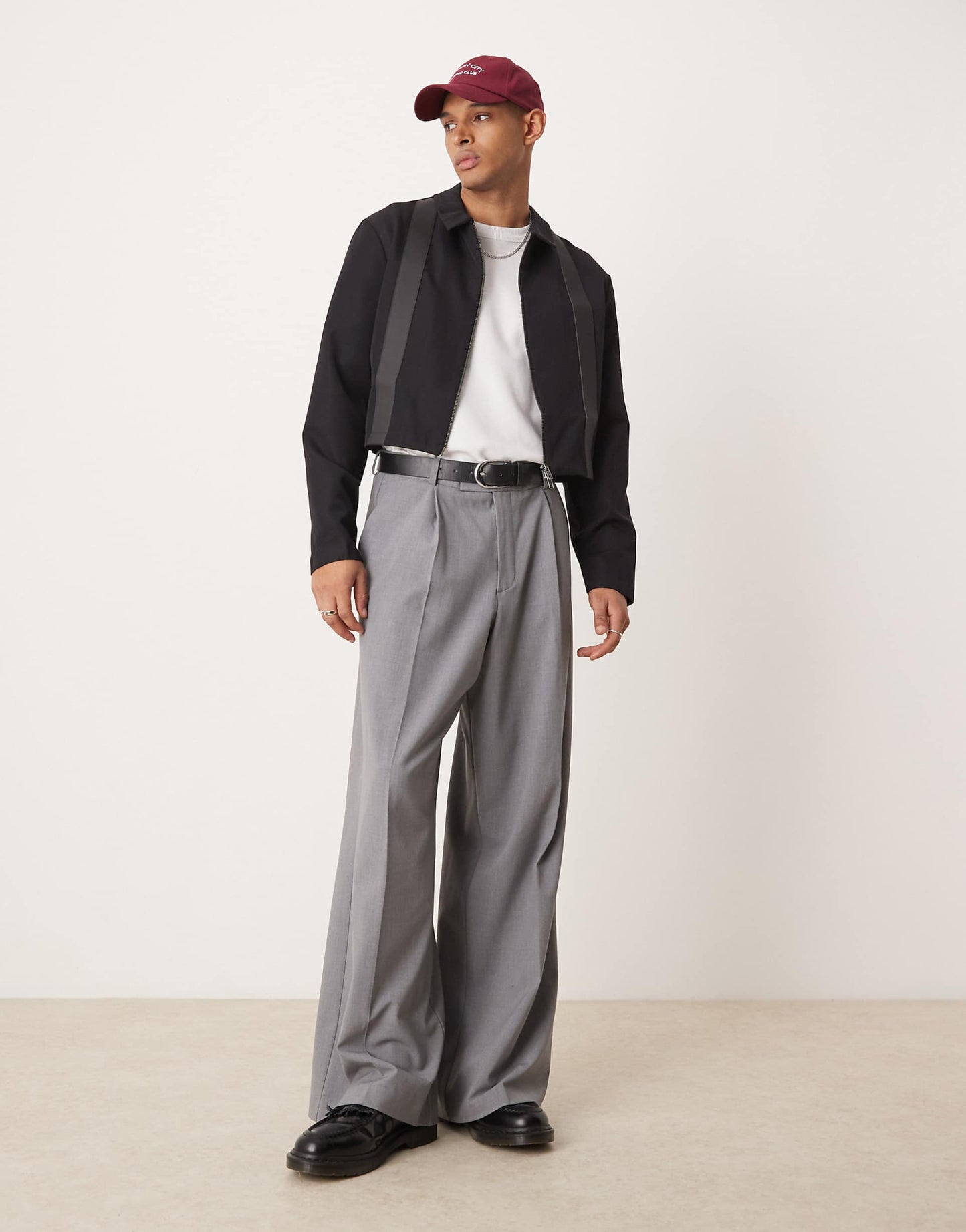 Cropped Slim Smart Co-Ord Harrington Jacket With Pu Trim