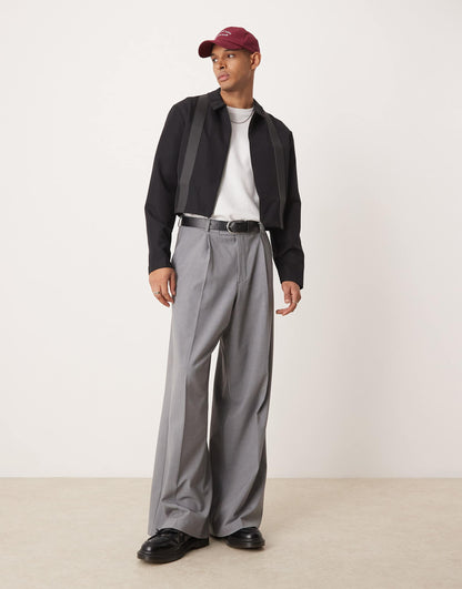 Cropped Slim Smart Co-Ord Harrington Jacket With Pu Trim