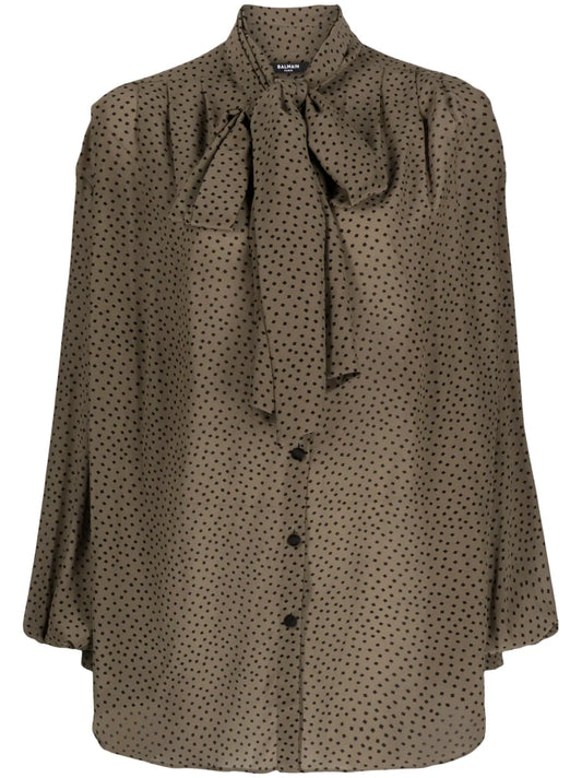 Polka Dot-Print Silk Blouse