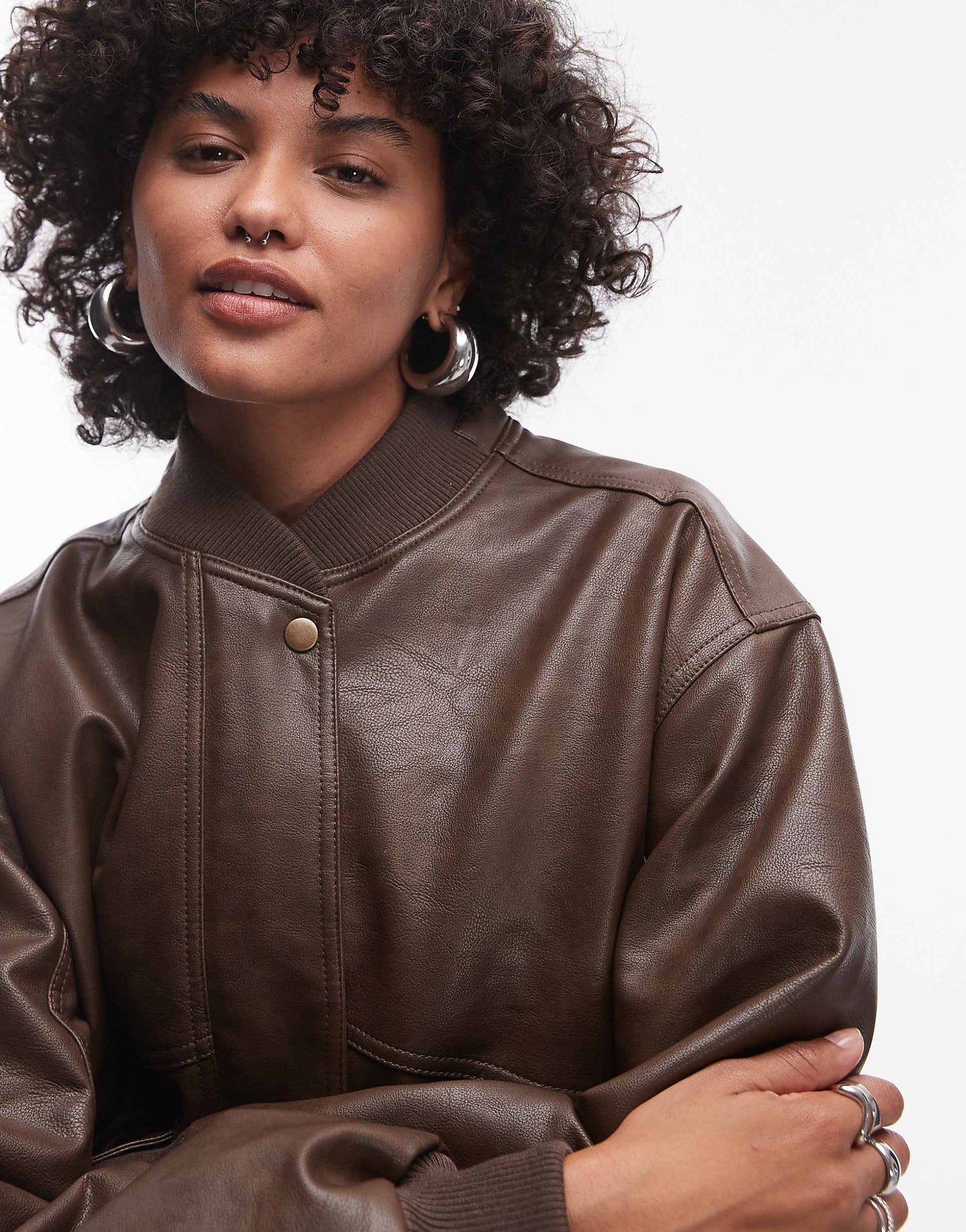 Faux Leather Super Oversized Bomber Jacket With Borg Lining