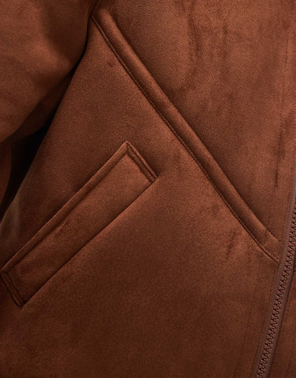 Faux Suede Shearling Bomber Jacket