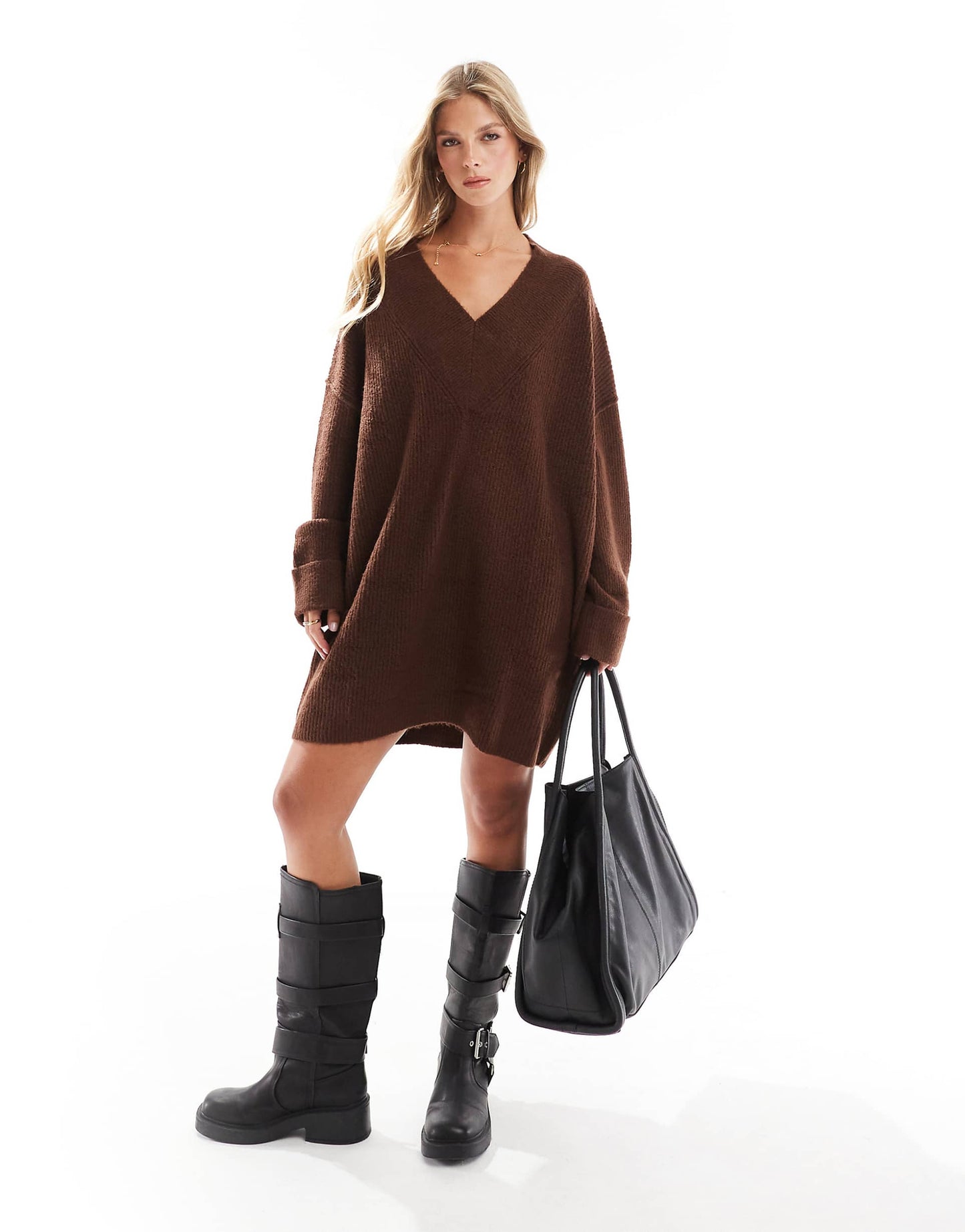 V Neck Slouchy Mini Dress