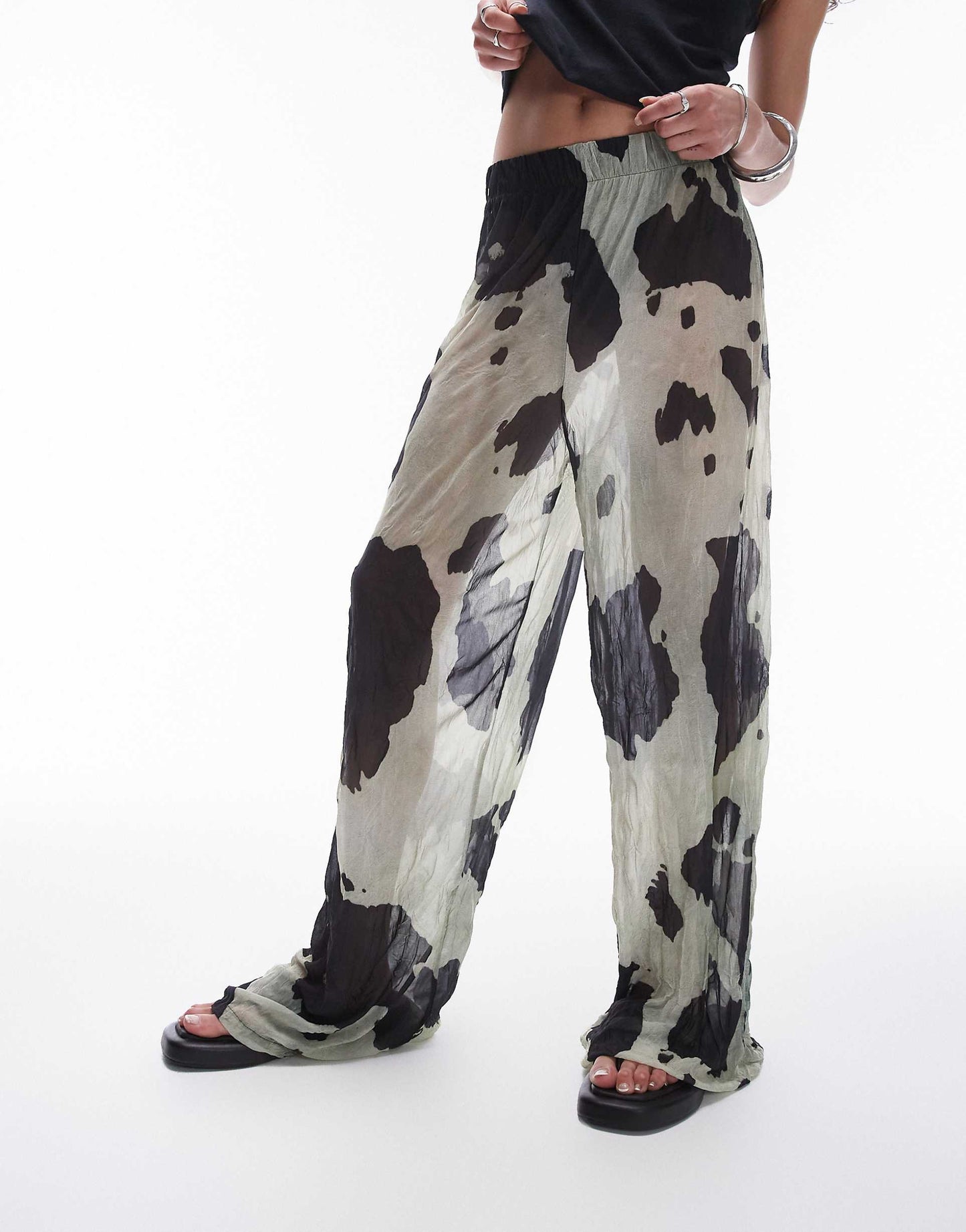 Cow Print Sheer Crinkle Trouser