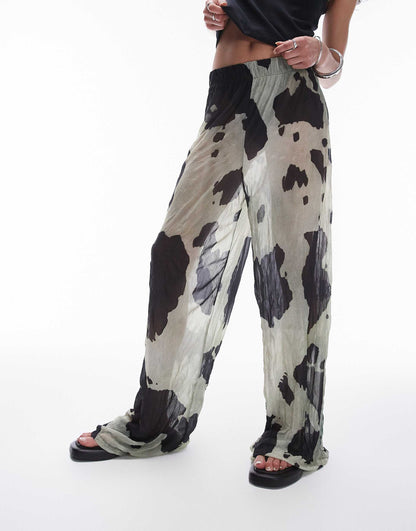 Cow Print Sheer Crinkle Trouser
