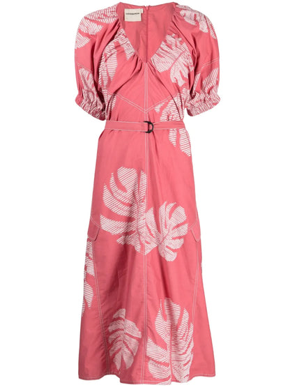 Leaf-Appliqué Cotton Midi Dress