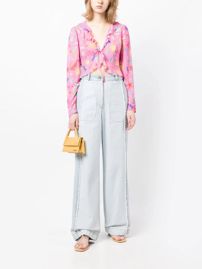 Neelu V-Neck Ruffled Printed Top