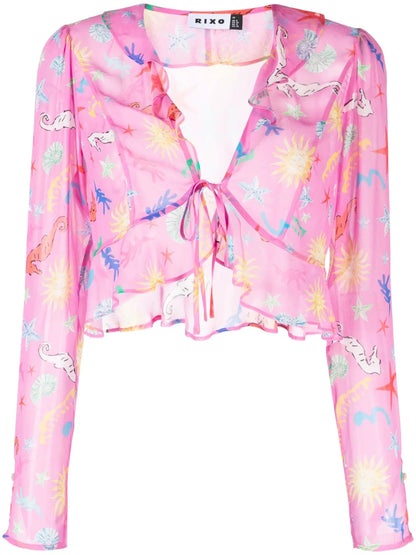 Neelu V-Neck Ruffled Printed Top