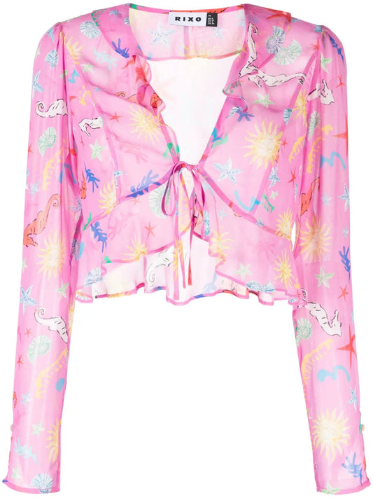 Neelu V-Neck Ruffled Printed Top