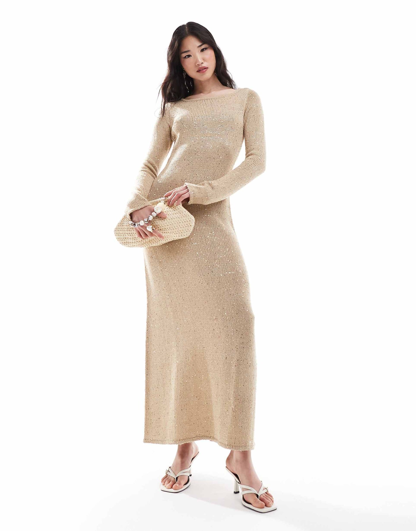 Sequin Long Sleeve Knit Maxi Dress